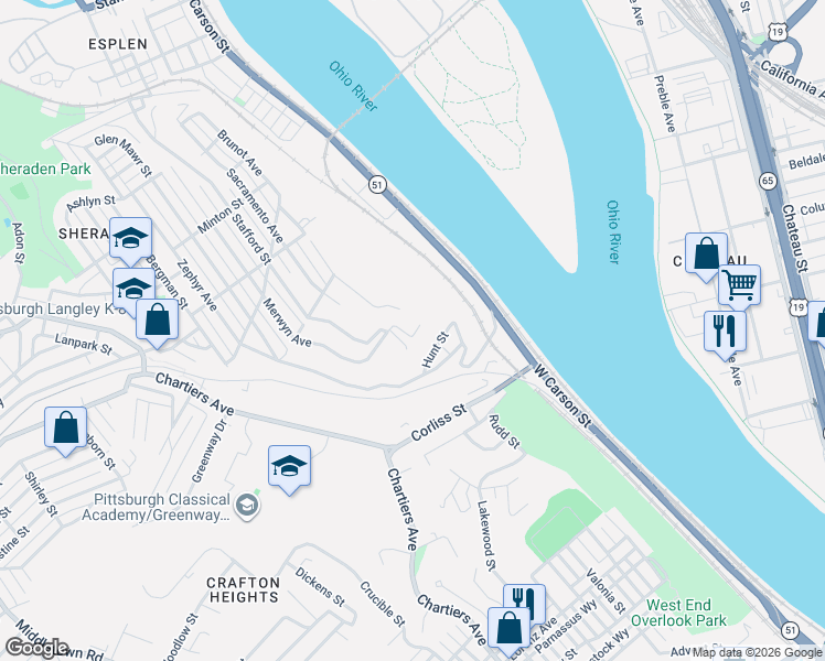 map of restaurants, bars, coffee shops, grocery stores, and more near 329 Otterson Street in Pittsburgh
