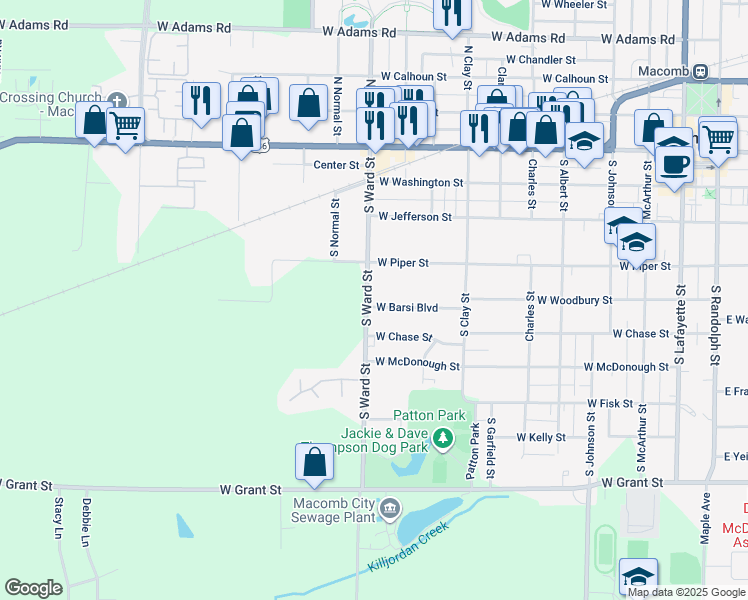 map of restaurants, bars, coffee shops, grocery stores, and more near 333 West Barsi Boulevard in Macomb
