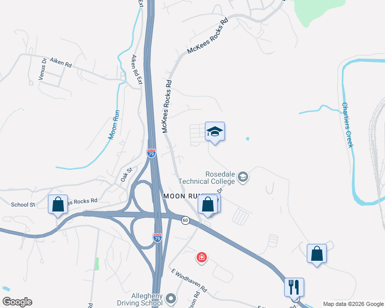 map of restaurants, bars, coffee shops, grocery stores, and more near 106 Lorish Road in McKees Rocks