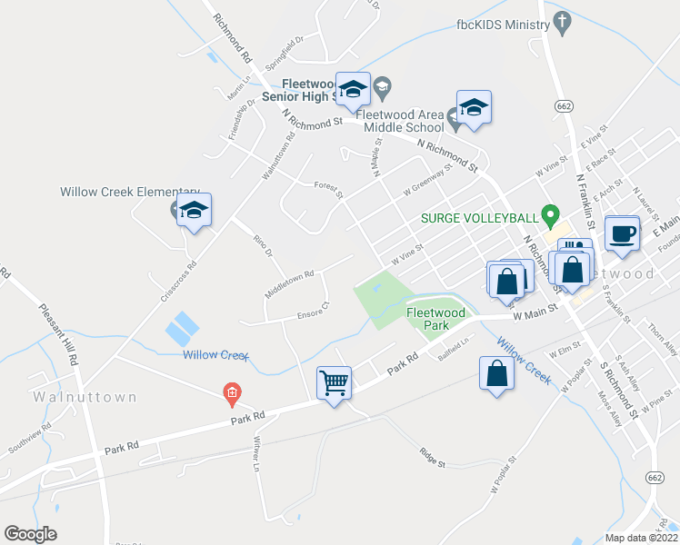 map of restaurants, bars, coffee shops, grocery stores, and more near 52 Middletown Road in Fleetwood