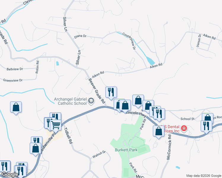 map of restaurants, bars, coffee shops, grocery stores, and more near 37 Robin Hill Drive in McKees Rocks
