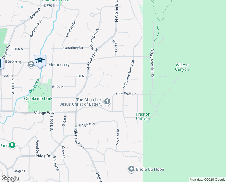 map of restaurants, bars, coffee shops, grocery stores, and more near 1103 East Lone Peak Drive in Alpine