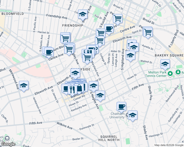 map of restaurants, bars, coffee shops, grocery stores, and more near 705 Summerlea Street in Pittsburgh