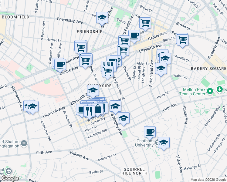 map of restaurants, bars, coffee shops, grocery stores, and more near 705 Summerlea Street in Pittsburgh
