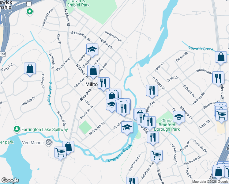 map of restaurants, bars, coffee shops, grocery stores, and more near 21 Elm Place in Milltown