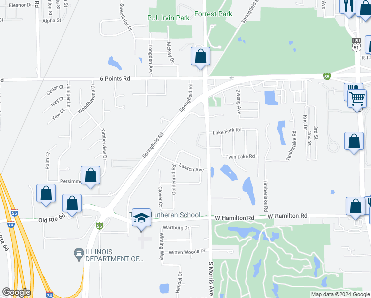 map of restaurants, bars, coffee shops, grocery stores, and more near 1013 Chicory Lane in Bloomington