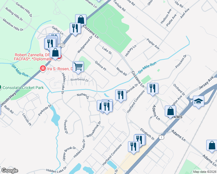 map of restaurants, bars, coffee shops, grocery stores, and more near 1058 Schmidt Lane in North Brunswick Township
