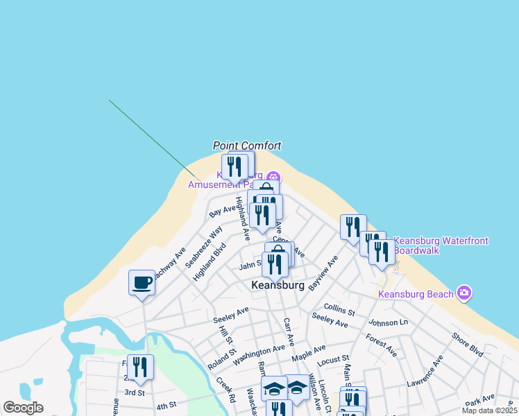 map of restaurants, bars, coffee shops, grocery stores, and more near 274 Beachway Avenue in Keansburg