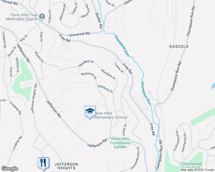 map of restaurants, bars, coffee shops, grocery stores, and more near 34 Edinburg Drive in Pittsburgh