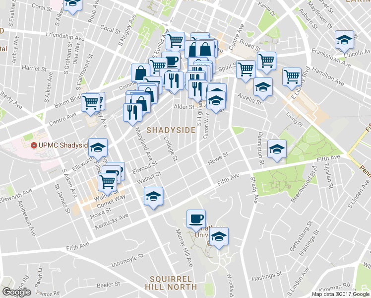 map of restaurants, bars, coffee shops, grocery stores, and more near 375 Lehigh Avenue in Pittsburgh