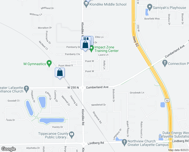 map of restaurants, bars, coffee shops, grocery stores, and more near 76 Point West in West Lafayette