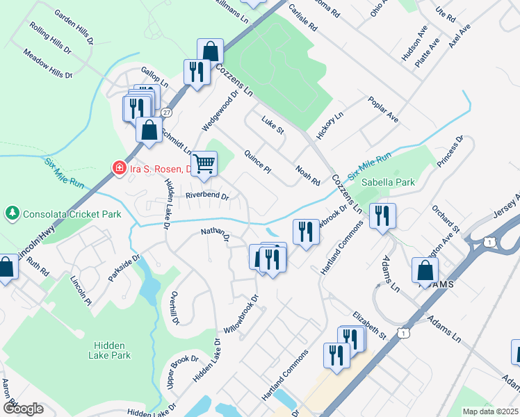 map of restaurants, bars, coffee shops, grocery stores, and more near 1058 Schmidt Lane in North Brunswick Township