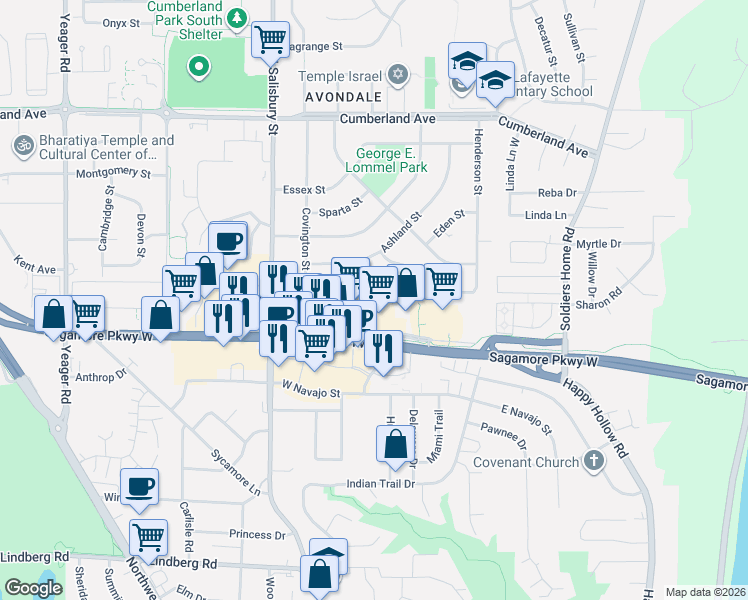 map of restaurants, bars, coffee shops, grocery stores, and more near 800 Kent Avenue in West Lafayette