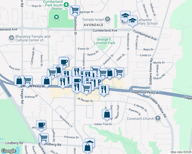 map of restaurants, bars, coffee shops, grocery stores, and more near 800 Kent Avenue in West Lafayette