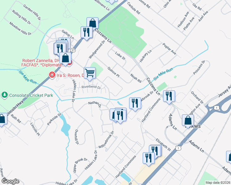 map of restaurants, bars, coffee shops, grocery stores, and more near 1058 Schmidt Lane in North Brunswick Township