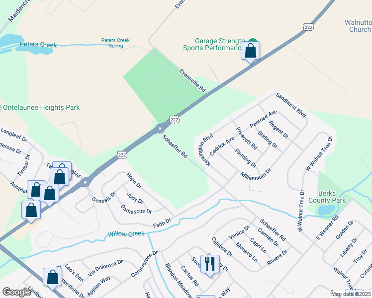 map of restaurants, bars, coffee shops, grocery stores, and more near 219 Schaeffer Road in Blandon