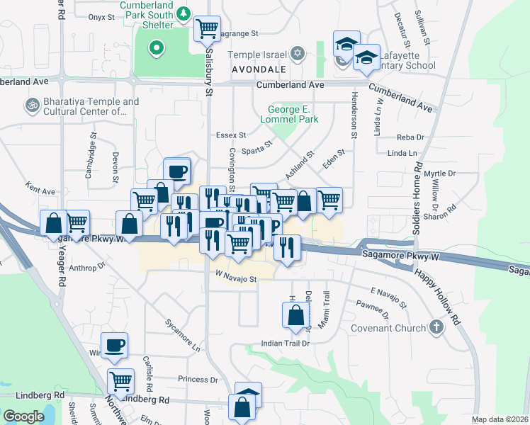 map of restaurants, bars, coffee shops, grocery stores, and more near 800 Kent Avenue in West Lafayette