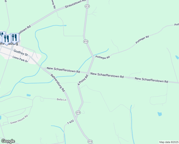 map of restaurants, bars, coffee shops, grocery stores, and more near 19 New Schaefferstown Road in Bernville