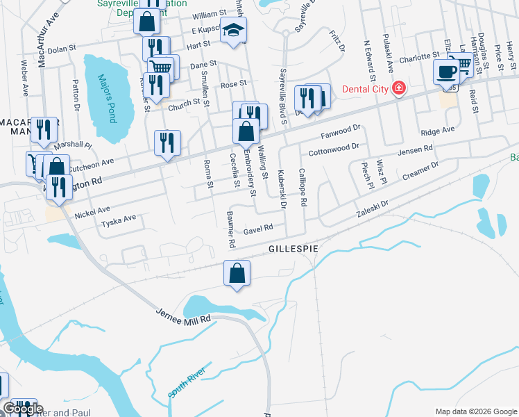 map of restaurants, bars, coffee shops, grocery stores, and more near 52 Embroidery Street in Sayreville