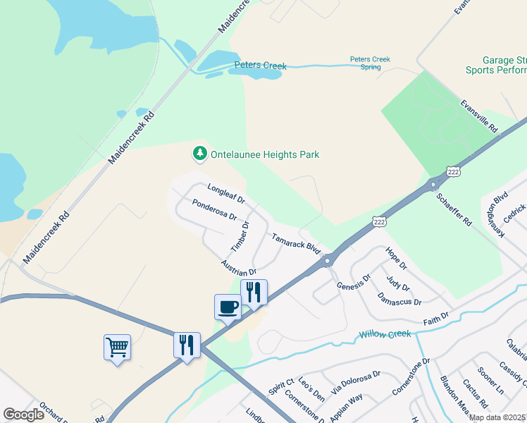 map of restaurants, bars, coffee shops, grocery stores, and more near 206 Longleaf Drive in Blandon