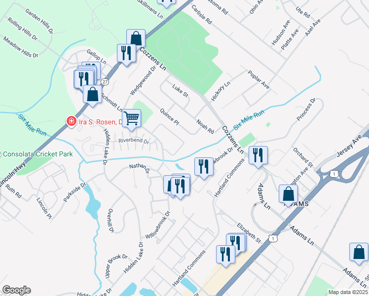 map of restaurants, bars, coffee shops, grocery stores, and more near 1088 Schmidt Lane in North Brunswick Township