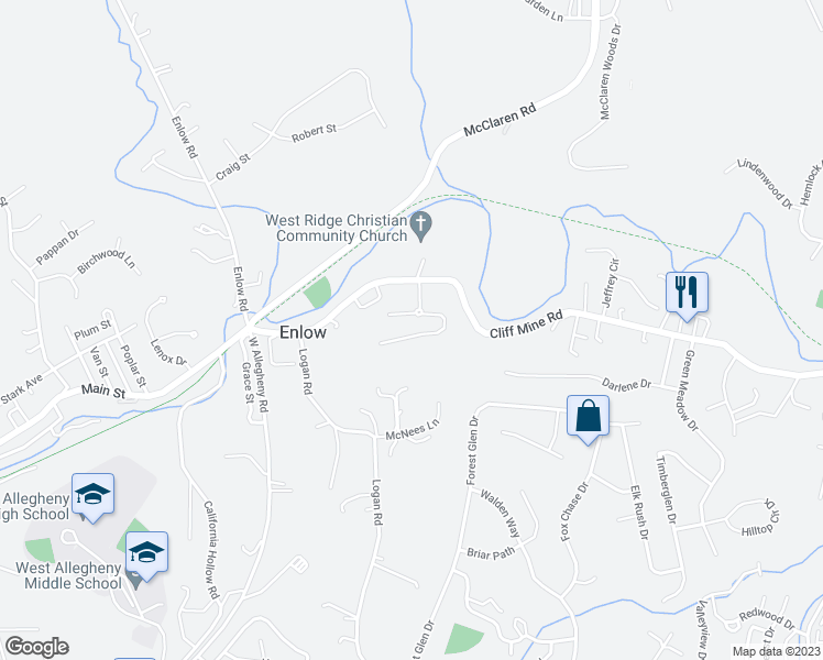 map of restaurants, bars, coffee shops, grocery stores, and more near 302 Woodcrest Drive in Coraopolis