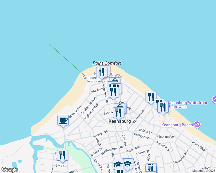 map of restaurants, bars, coffee shops, grocery stores, and more near 274 Beachway Avenue in Keansburg