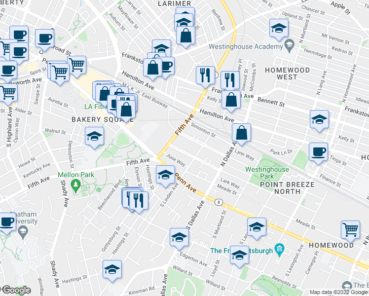 map of restaurants, bars, coffee shops, grocery stores, and more near 6730 McPherson Boulevard in Pittsburgh