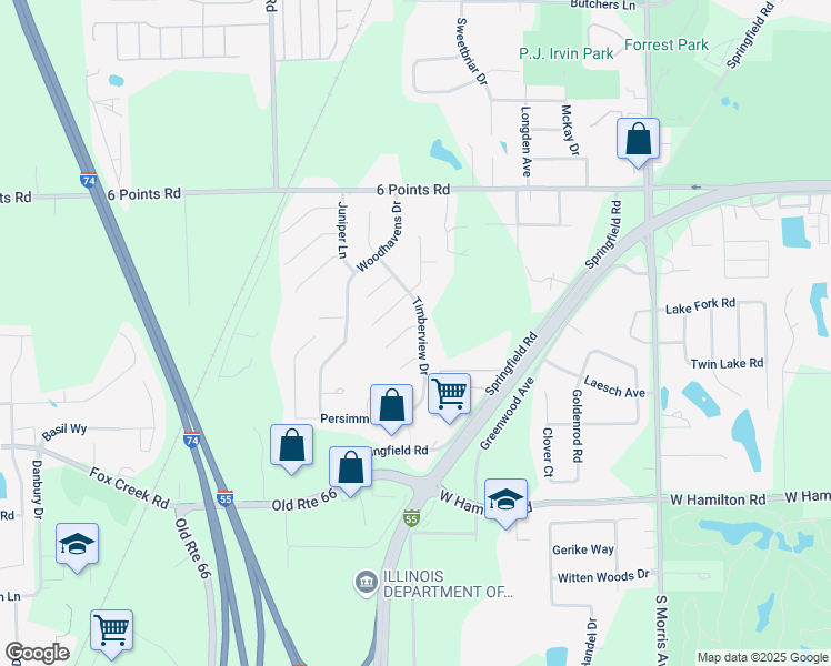 map of restaurants, bars, coffee shops, grocery stores, and more near 2310 Timberview Drive in Bloomington