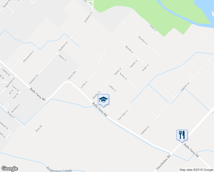 map of restaurants, bars, coffee shops, grocery stores, and more near 21123 Shelly Lane in Anderson