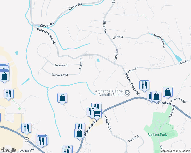 map of restaurants, bars, coffee shops, grocery stores, and more near 534 Meade Drive in McKees Rocks