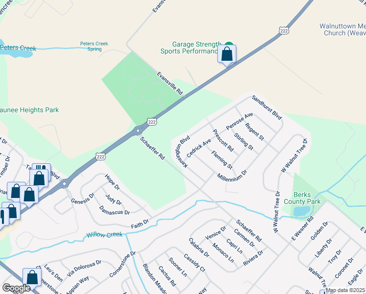map of restaurants, bars, coffee shops, grocery stores, and more near 129 Kensington Boulevard in Blandon