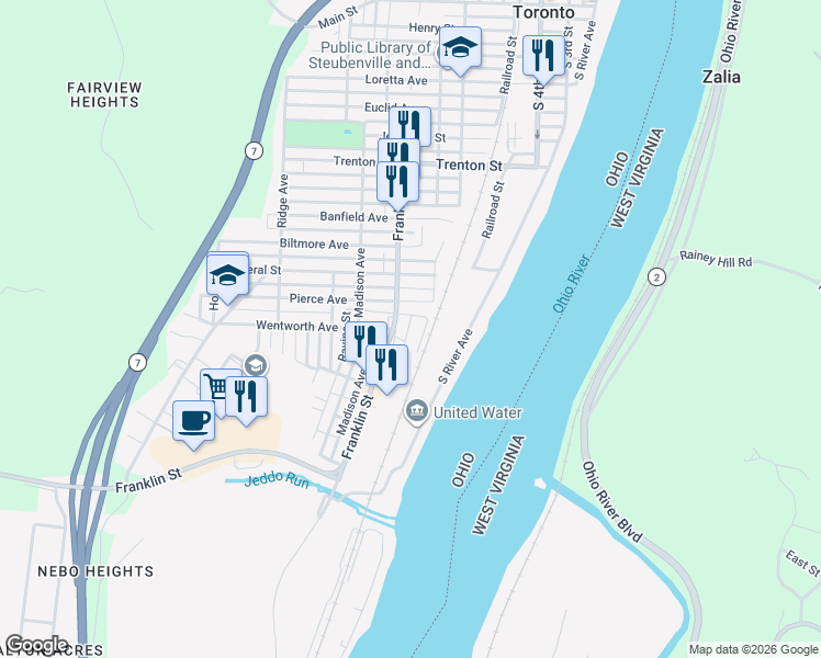 map of restaurants, bars, coffee shops, grocery stores, and more near 1204 Grant Street in Toronto