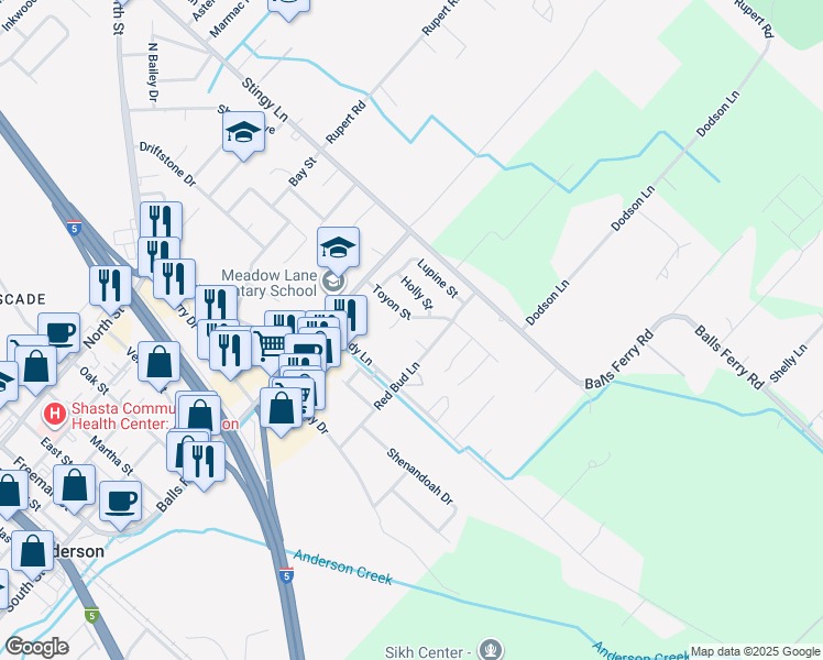 map of restaurants, bars, coffee shops, grocery stores, and more near 2835 Nicole Court in Anderson