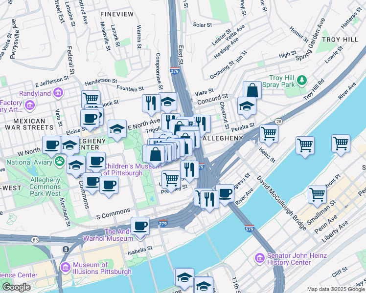 map of restaurants, bars, coffee shops, grocery stores, and more near 812 Middle Street in Pittsburgh