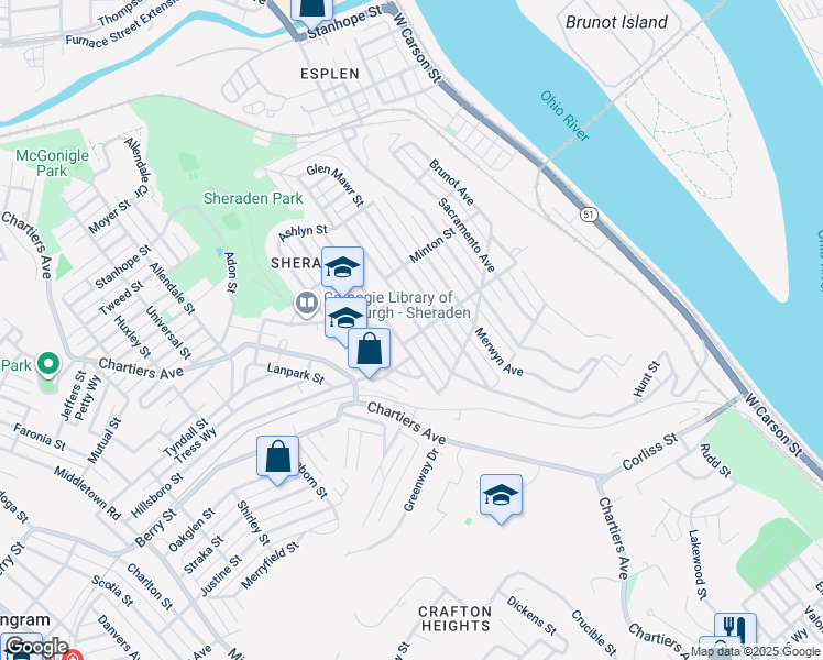 map of restaurants, bars, coffee shops, grocery stores, and more near 2906 Zephyr Avenue in Pittsburgh