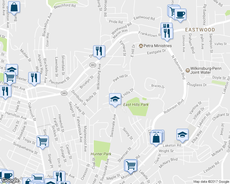 map of restaurants, bars, coffee shops, grocery stores, and more near 110 White Pine Place in Pittsburgh