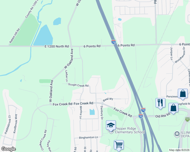 map of restaurants, bars, coffee shops, grocery stores, and more near 2713 Fox Trot Trail in Bloomington