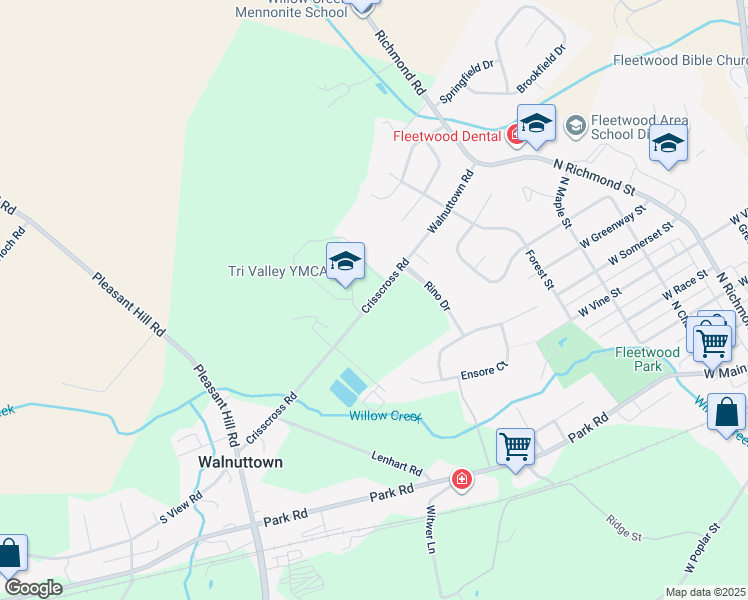map of restaurants, bars, coffee shops, grocery stores, and more near 605 Crisscross Road in Fleetwood
