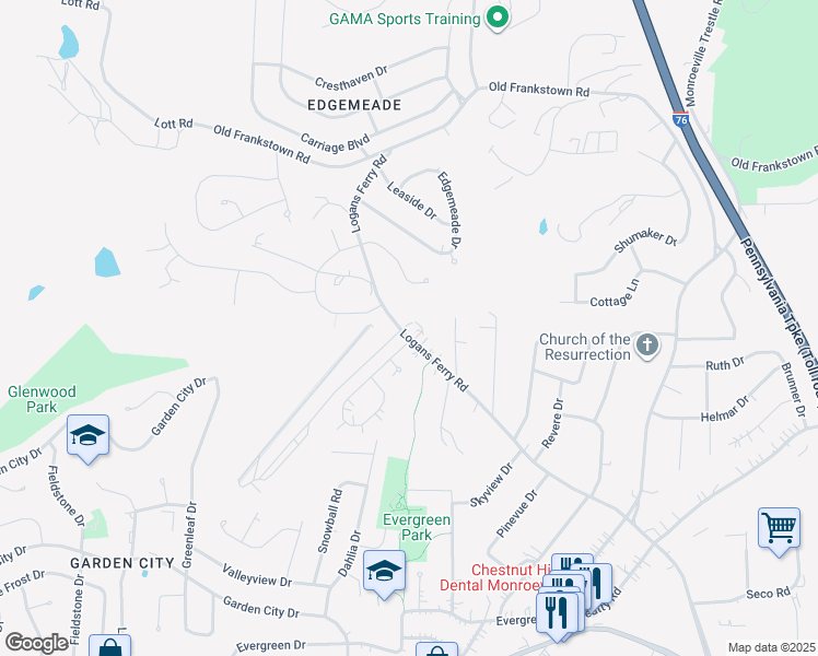 map of restaurants, bars, coffee shops, grocery stores, and more near 3929 Logans Ferry Road in Monroeville