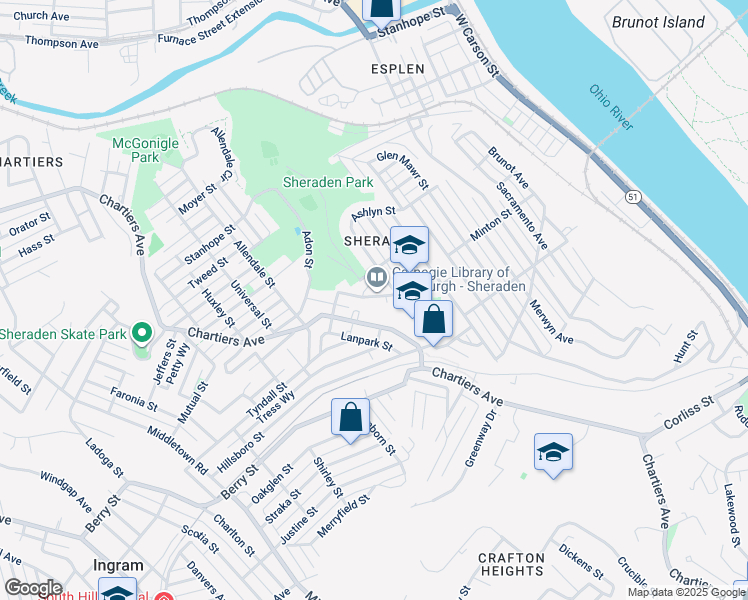 map of restaurants, bars, coffee shops, grocery stores, and more near 725 Sherwood Avenue in Pittsburgh