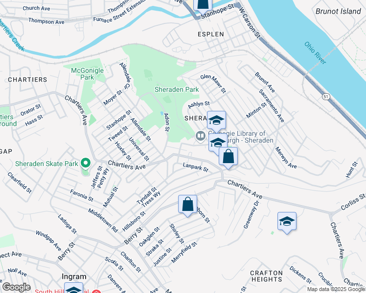 map of restaurants, bars, coffee shops, grocery stores, and more near 777 Sherwood Avenue in Pittsburgh