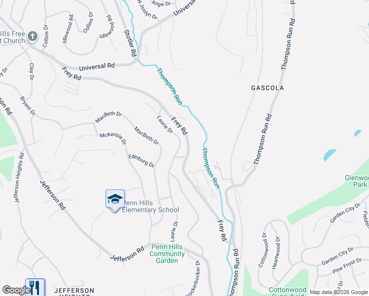 map of restaurants, bars, coffee shops, grocery stores, and more near 1375 Frey Road in Pittsburgh