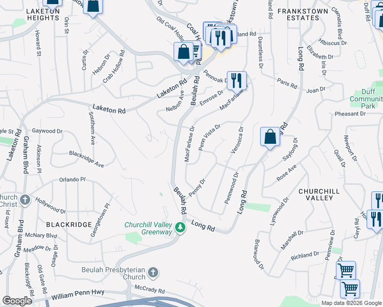 map of restaurants, bars, coffee shops, grocery stores, and more near 609 Macfarlane Drive in Pittsburgh
