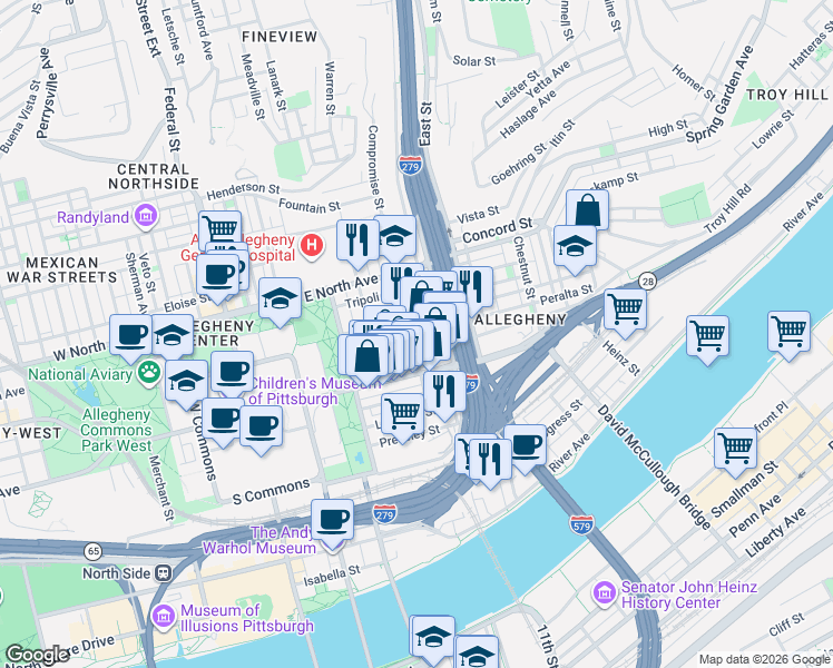 map of restaurants, bars, coffee shops, grocery stores, and more near 812 Middle Street in Pittsburgh