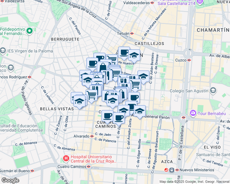 map of restaurants, bars, coffee shops, grocery stores, and more near 44 Calle de Lérida in Madrid