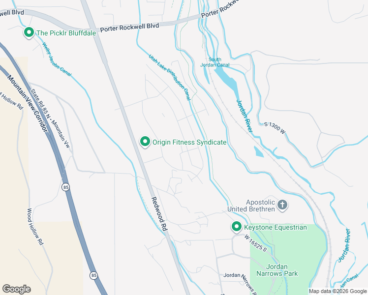 map of restaurants, bars, coffee shops, grocery stores, and more near 16318 South Truss Drive in Bluffdale