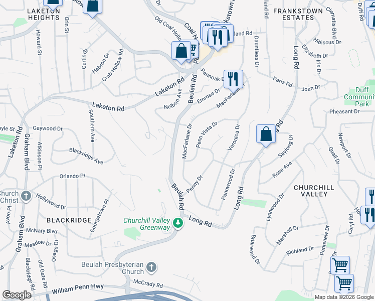 map of restaurants, bars, coffee shops, grocery stores, and more near 609 Macfarlane Drive in Pittsburgh