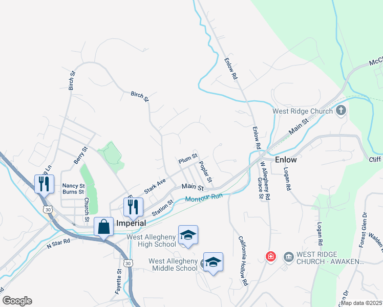 map of restaurants, bars, coffee shops, grocery stores, and more near 271 Plum Street in Imperial