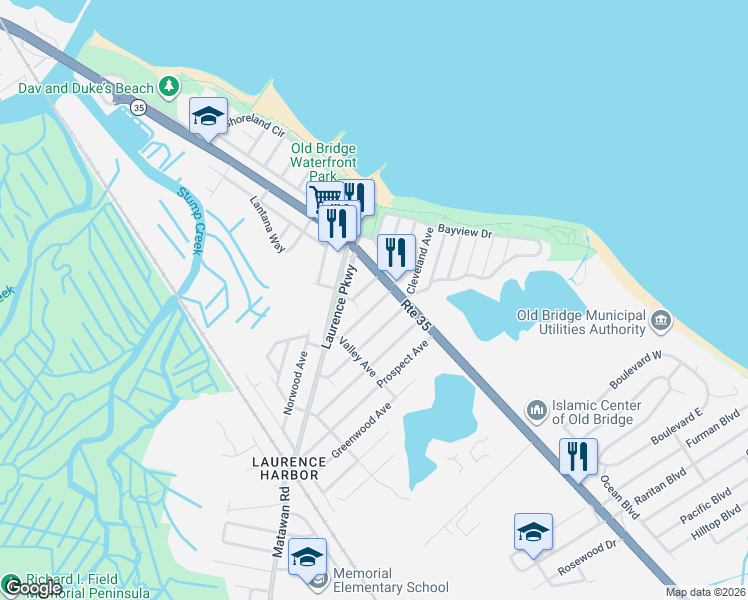 map of restaurants, bars, coffee shops, grocery stores, and more near 97 Morningside Avenue in South Amboy